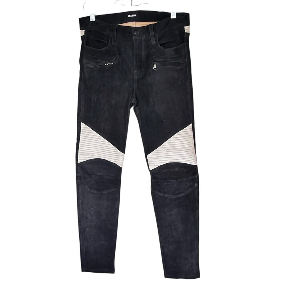Hudson Shelby Cuatom Moto Super Skinny black Nubuck pants size 29 - Picture 2 of 12